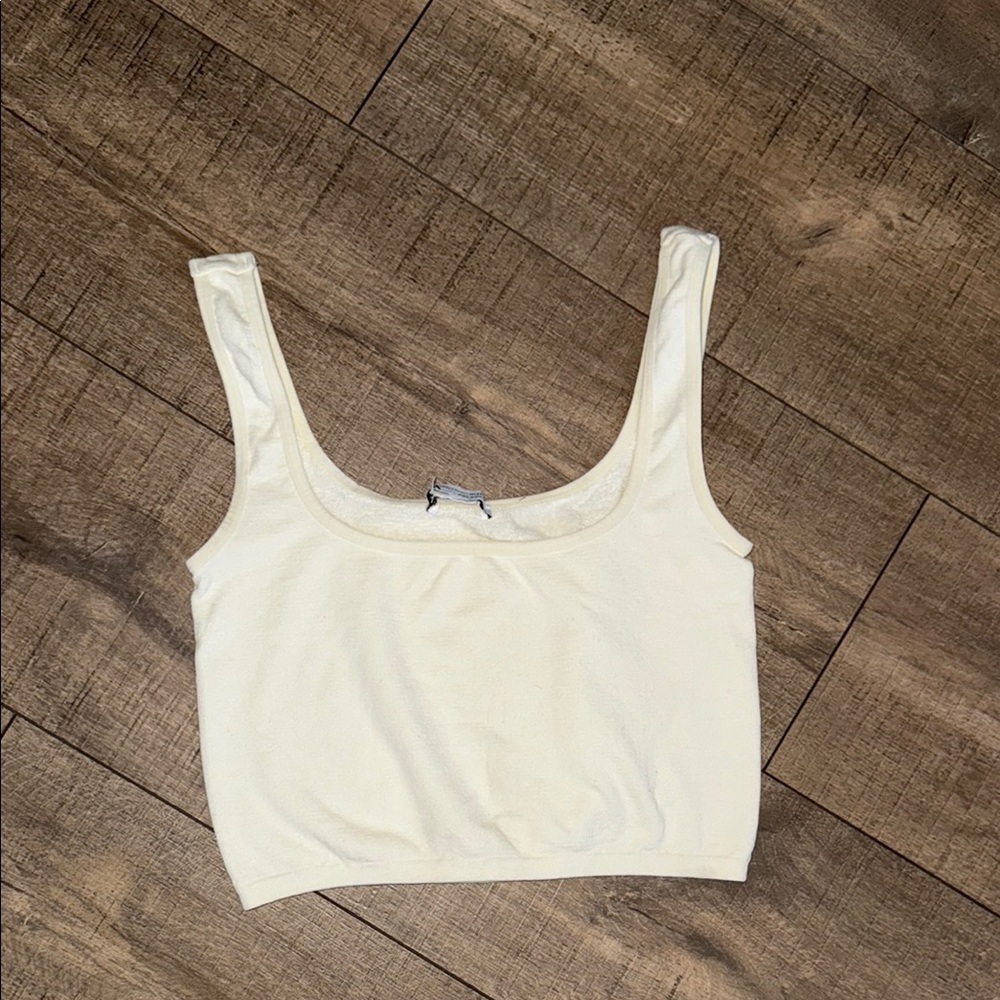 Zara Ivory Limitless Contour Seamless Terry Lined Tank Crop Top
